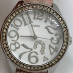 Guess ladies Quartz analog rhinestones 37mm silver tone case pink band runs Photo 1