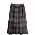 Escada Brown Black Plaid Wool Pleated Leather Belt Midi Kilt Skirt Size 38/ US M Photo 4
