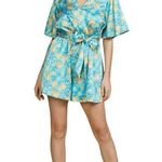 Skies Are Blue Anthropologie Aquatic Floral Tropical Surplice Romper Size M Photo 0
