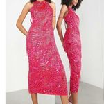ASOS  Pearl And Fringe Halter Midi Dress in Pink Size US 6 Photo 13