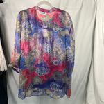 Maggie Barnes‎ Catherines 3X Sheer Blouse Tank Set Paisley Floral Button Front Blue Photo 7