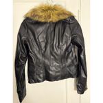 Cole Haan Black Faux Leather Moto Jacket with Removable Faux Fur Collar Photo 1