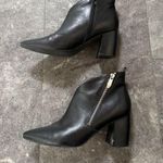 Marc Fisher Black Leather Zip Up Boots With Heel Booties Size 8 Photo 0