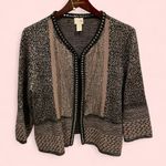 Chico's Awesome black tan gold metallic chain bling bling chunky cardigan sweater Photo 1