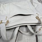 Tahari White Leather Ruffle Accent Tote Bag Shoulder Bag Gold Hardware Dome Photo 3