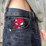 Oimenohy Cartoon Spider Embroidered Baggy Jeans Black Medium (5 Photo 1