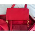 Joy Mangano Red Leather Tote Shoulder Travel Bag w/ Small Cosmetic Bag Inside Photo 2