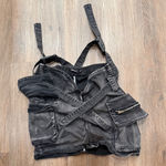 Micas  Black Denim Cargo Utility Suspender Crop Top Vest Women's Size M Photo 0