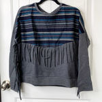 ZARA  aztec southwestern fringe boho hippie gray sweatshirt size small‎ Photo 0