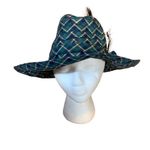 VINTAGE 1960'S BLUE & GREEN & PATTERN FEDORA HAT WITH DECORATIONS Photo 2