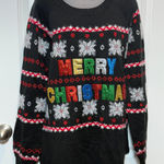 Holiday Time Black Merry Christmas Snowflake Ugly Sweater Women 1X Knit Party Photo 0