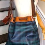 Ralph Lauren Black Watch Plaid LRG Leather Canvas Drawstring Bucket Shoulder Bag Photo 3