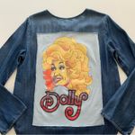 Via Penny Lane Reworked Apparel | Dolly Parton Graphic Chambray Lace Up Blouse Blue Photo 5