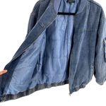 Blue Blush Women’s M Oversized Denim Bomber Jacket Blue Insulated Chore Barn Photo 5