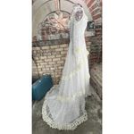 Wedding dress 1970s boho bishop sleeves ruffle train white cream Size 10 Photo 6