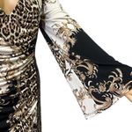 Venus Animal Floral Print Long Sleeve Lace Accent Ruched V Neck Midi Dress M Photo 5