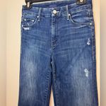 MOTHER The Roller Crop Undone Hem Wide Leg Dark Graffiti Wash High Rise Jean 25 Blue Photo 3