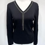 Belldini Black Long Sleeve V Neck Sweater with Rhinestones Slim Fit Dressy Size L Photo 1