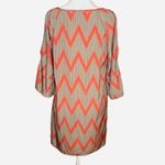 Glam  Orange & Teal Chevron Print Bell Sleeve Tunic Dress Size S Photo 2