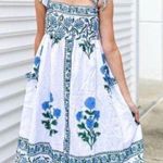 Juliet Dunn Poppy Tie Shoulder Midi Dress Size 1/ Small Blue Photo 0