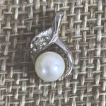 14KT Solid White Fine Gold 6mm Round White Pearl And Diamond Pendant TESTED Silver Photo 1