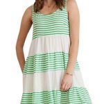 Entro Green & White Striped Tiered Sleeveless Dress Size Medium Photo 0