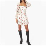 We Wore What  Dress 6 White Red Long Sleeve Roses Floral Puff Sleeve Cowl Photo 7