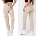 LIONESS Stacey High Rise Cargo Pants Tan Beige Small Photo 1