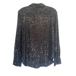 Halogen  Dark Black Sequin Button Down Shirt Sz  M Photo 2