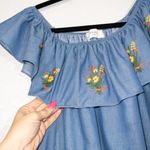 Everly Blue Chambray Embroidered Off The Shoulder Dress Size Small Photo 1