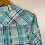 Talbots  Classic Cotton Shirt Sea Plaid Large Blue Button Up Lightweight Coastal Photo 3