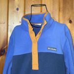 Columbia women’s 2 toned blue and brown pullover quarter button sweatshirt MD Photo 1
