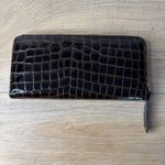 Cole Haan Wallet Black Brown Croc Embossed Patent Leather Zip Around Vintage Photo 1