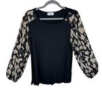 Homebody Black Leopard Print Long Balloon Sleeve Stretchy Pullover Blouse Size M Size M Photo 0