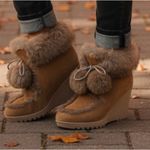 Coach  KATARA ANCLE RARE CAMEL SUEDE Brown Faux Fur Wedge Boots Photo 1