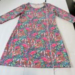 Lulu B Colorful Neon Tropical Flamingo 3/4 Sleeve Shift Dress LARGE Beach Cruise Photo 5