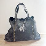 MARLON Gray Made In Italy Suede Studded Slouchy Tote Photo 1