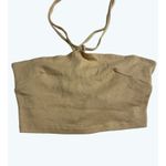 Lisa Says Gah Ribbed Beige Halter Crop Top Y2K Lace Back Cotton Knit Size XS Photo 1