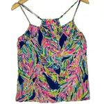 Lilly Pulitzer Silk Dusk Tank Top Indigo Palm Print Pink Blue Small Photo 1