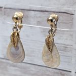 Vintage Clip On Earrings Teardrop Shape Mother of Pearl? Dangle Photo 1