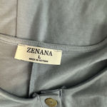 2/$15 Zenana Ash Blue Short Sleeve Dolphin Hem‎ Shell Button Up Top Large Photo 2