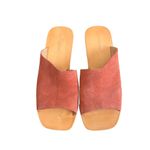 y2k vtg. Burgundy suede wedge mule sandals with wooden wedge heel size 8 Red Photo 4