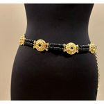 Heavy Gold Metal Black Disc Chain Belt Made in Italy Adjustable 10 OZ 34" L VTG Photo 1