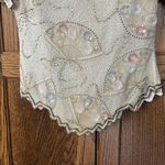 Laurence Kazar NWT Vintage Silk Sequin Beaded Ivory Fan Short Sleeve Top SMALL p Photo 5