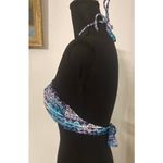 Wetseal Tie Bikini Top Blue‎ White Wood Beads Ring Center Size Large Y2K Beach Blue Photo 2
