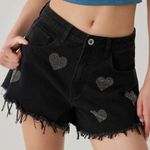 Cider GUC Rhinestone Heart Ripped Denim Shorts Size Small Photo 0