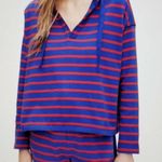 Gap  Red Blue Long Sleeve V-Neck Cotton Hoodie Womens Sz (S) Photo 1