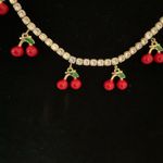 Rhinestone Cherry Charm Necklace Gold Photo 1