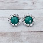 Vintage Earrings for Pierced Ears Statement Clear Gem & Green 7/8" Photo 0