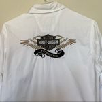 Harley Davidson  vintage white denim  Forever logo snap front long sleeve shirt M Photo 4